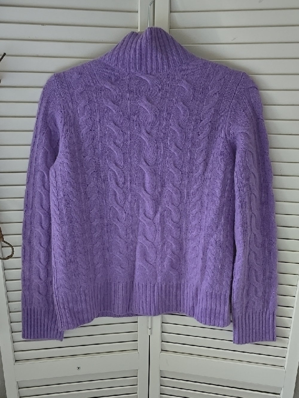 Charter Club Lavender Cable-Knit Mock Neck Sweater with Button-Shoulder Cashmere - Picture 3 of 5